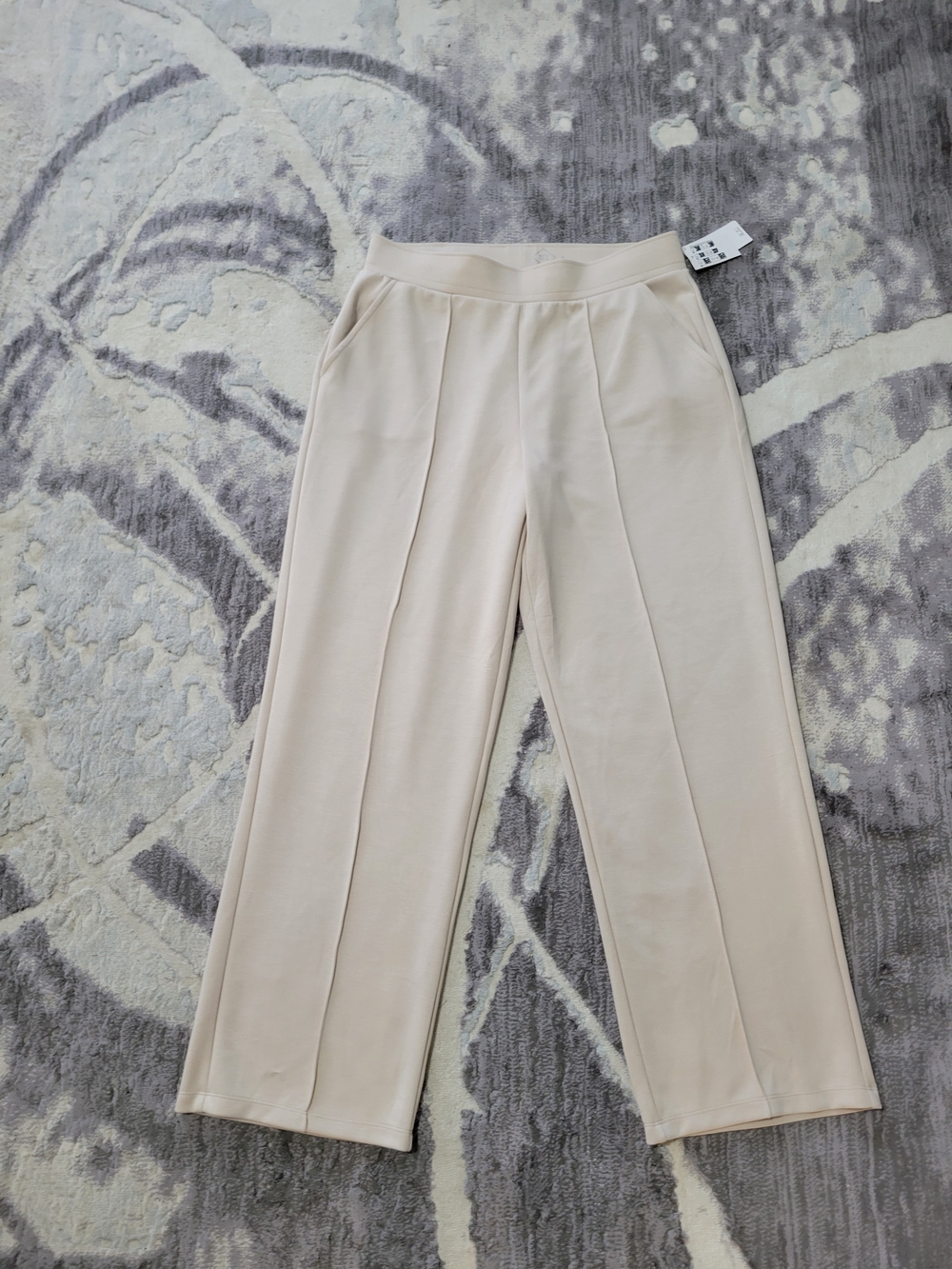 Brand New Cream Wide Leg Ponte Pants with Front Crease Size L